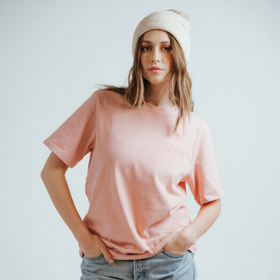 Mystic Embroidered Heavyweight Tonal T-Shirt in Dusty Rose